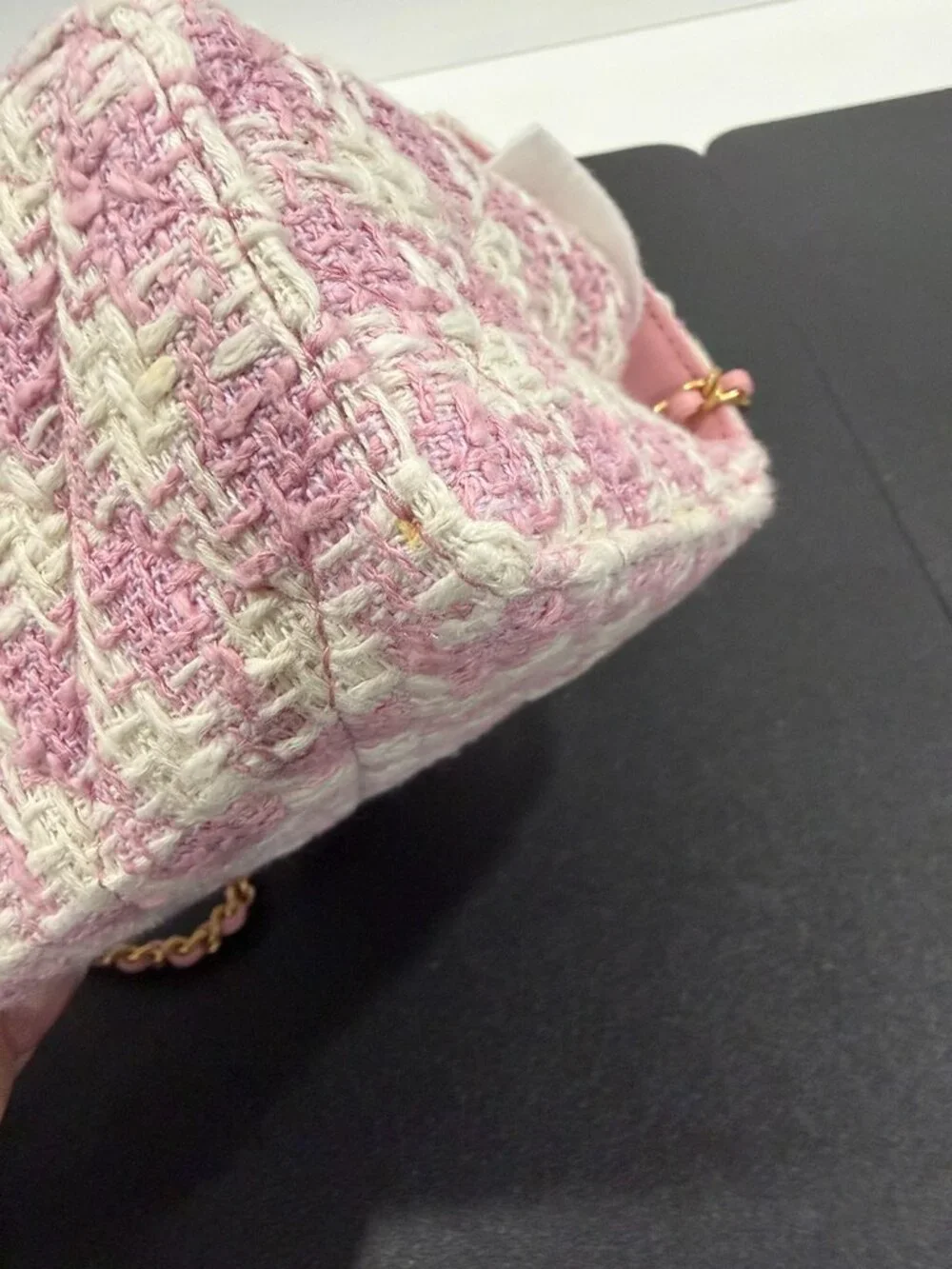 Chanel Tweed Handle Crush Top Handle Flap Bag Pink Ecru (JB1472) - Picture 5 of 16